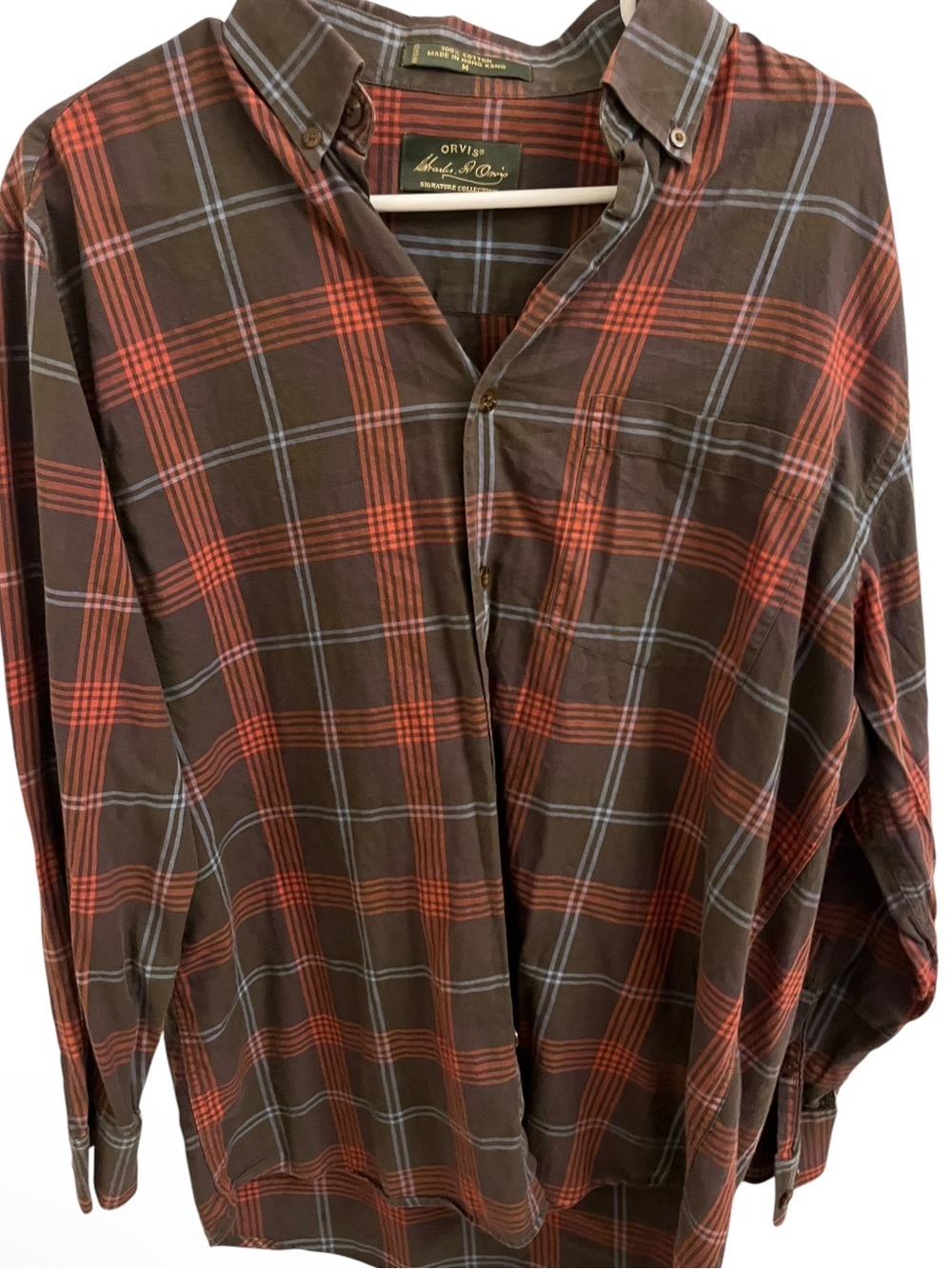 Orvis Brown and Red Plaid Cotton Button-Down Shirt